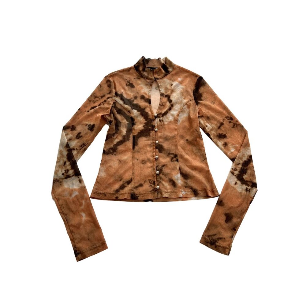 NWOT Kim Shui Qi Pao Mesh Shirt in Orange Nude